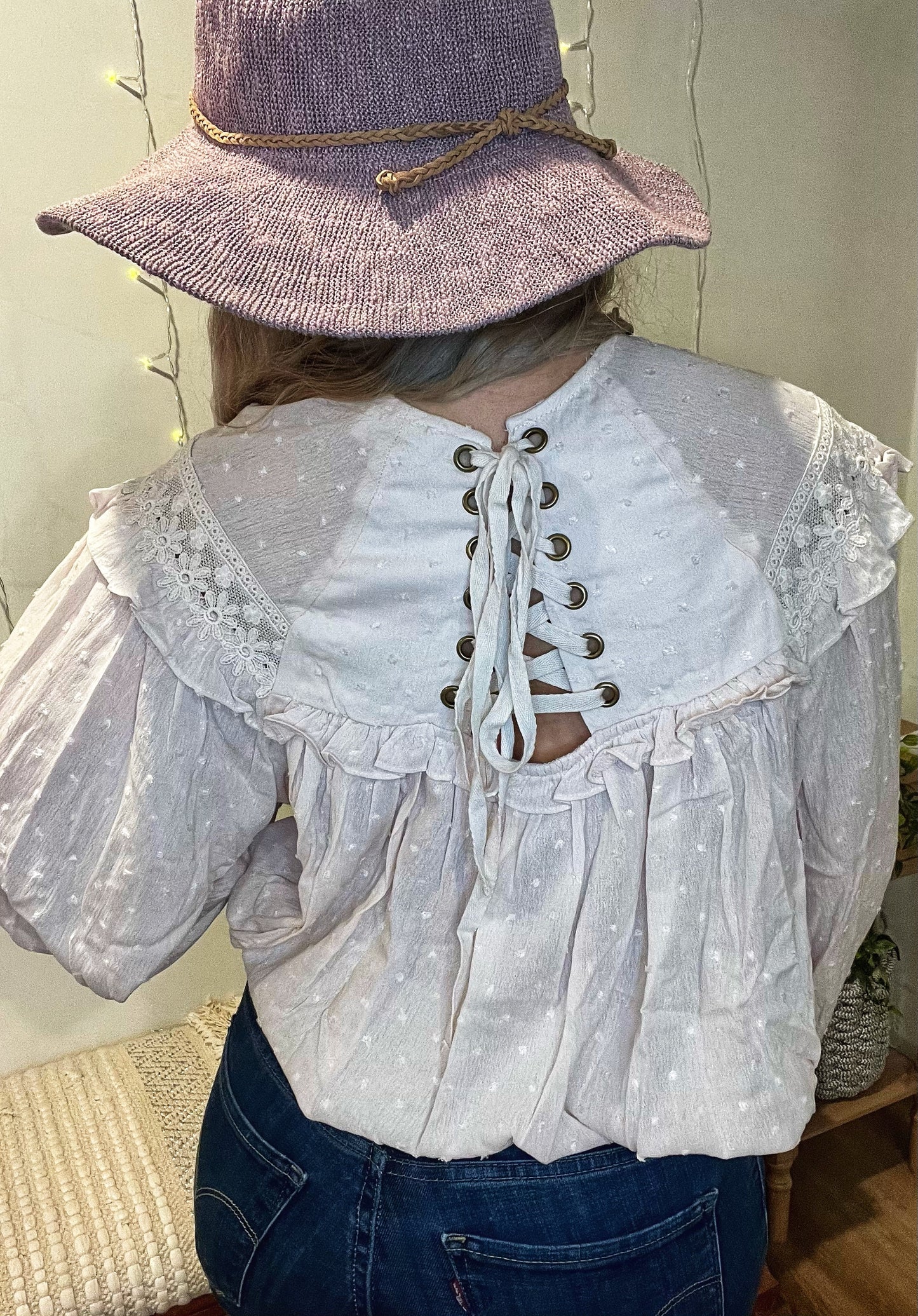 Anna Lace-up back Blouse