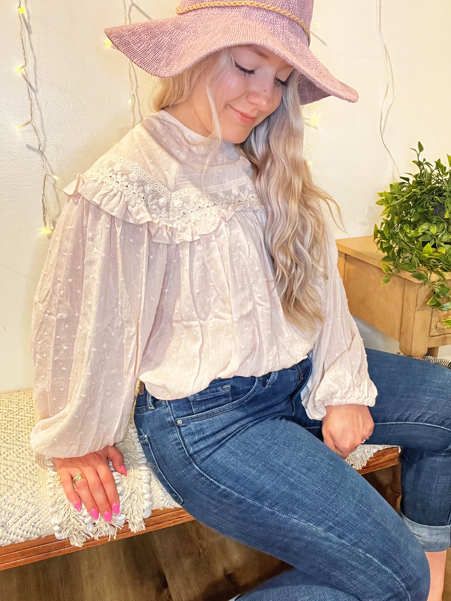 Anna Lace-up back Blouse